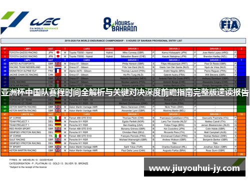 亚洲杯中国队赛程时间全解析与关键对决深度前瞻指南完整版速读报告 亚洲杯中国队赛程时间全解析与关键对决深度前瞻指南完整版速读报告